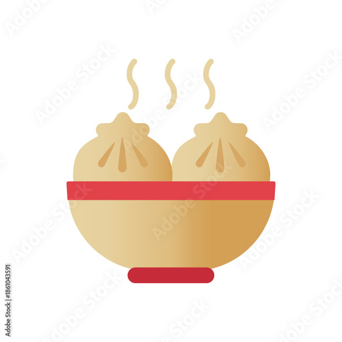 Illustration of steamed buns in the golden bowl