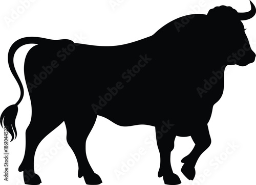 Bull silhouette icon. strength and perseverance symbol. Bull with sharp horns. Aggressive bull standing silhouette illustration