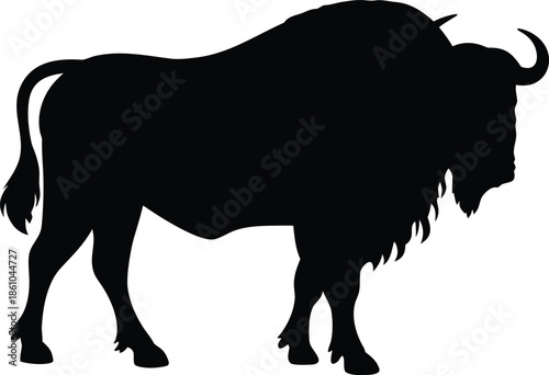 Bison Flat Icon silhouette, Buffalo Silhouette Isolated. Vector Illustration