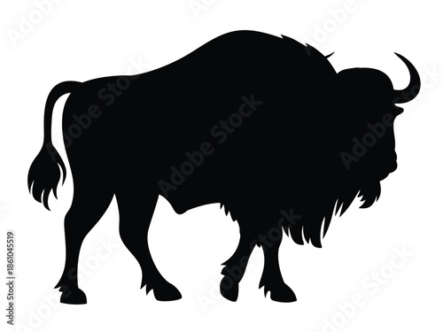 American bison black silhouette animal. Buffalo Silhouette cattle mammal. Bison Flat Icon. Vector Illustration
