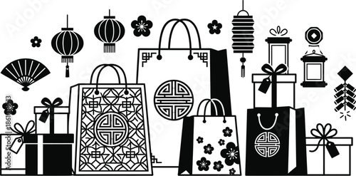 Chinese New Year Festive Shopping Bag and Gift Boxes.