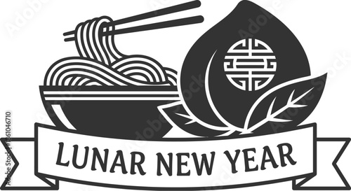 Lunar New Year Longevity Noodles and Peach Graphic