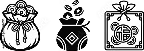 Lunar New Year Lucky Bag with Gold Coins Vector