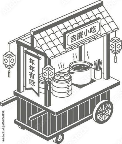 Lunar New Year Street Food Stall Isometric Vector