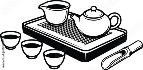 Chinese tea ceremony set with traditional elements vector