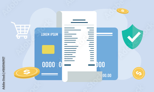 Online Payment Receipt With Credit Card And Digital Invoice Illustration