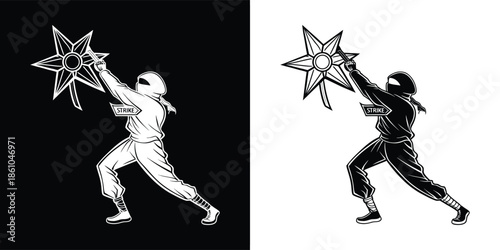 A man in a costume holding a starshaped lantern high above his head, creating a festive and celebratory atmosphere isolated on white background