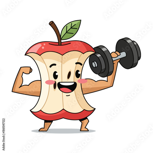 Fit Apple Core Character Lifting Dumbbell, Healthy Lifestyle Cartoon