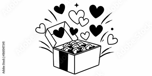 A box overflowing with hearts emerging from it in a celebratory gesture