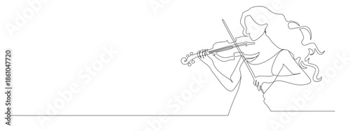 Line art of a woman playing the violin. Concept of a female musician. Vector illustration.