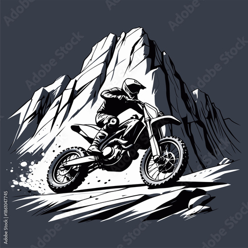 motocross image with a rocky mountain background