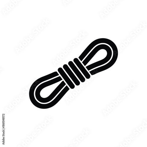 A simple black and white illustration of a coiled rope with loops