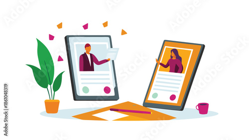 Remote team collaboration on digital devices with plant