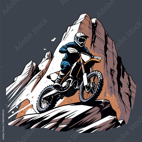 motocross image with a rocky mountain background