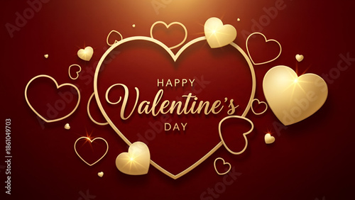 Valentine romantic golden heart background with glowing love design for proposal promise hug kiss celebration greeting card festive decoration