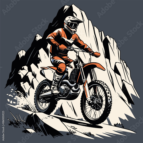 motocross image with a rocky mountain background
