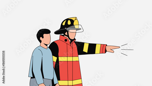 Firefighter Directing a Civilian to Safety