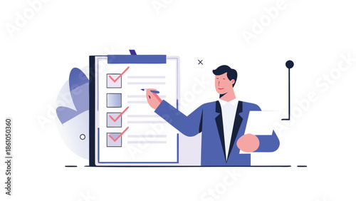 Businessman checking off tasks on a clipboard with a checklist