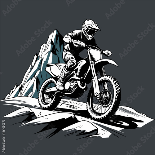 motocross image with a rocky mountain background