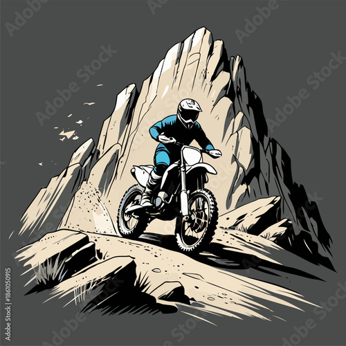 motocross image with a rocky mountain background