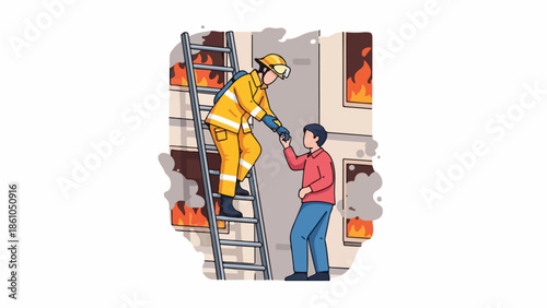 Firefighter Rescuing Man from Burning Building