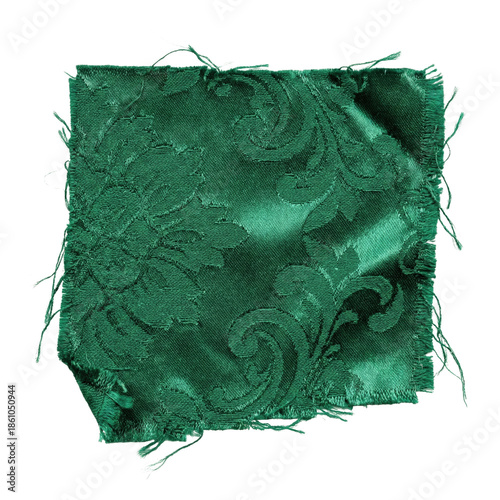 Konstfotografi Green damask floral silk fabric swatch with frayed edges