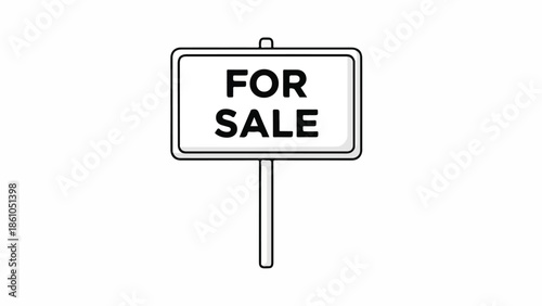 Illustrated Simple White for Sale Sign on White Backdrop