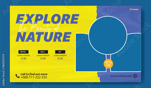 Time to Explore the World: Professional Travel Flyer and Social Media Kit, Modern Travel Package Flyer & Social Media Post Design with 35% Discount. Corporate Travel Agency Flyer and Square.