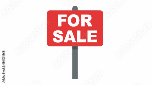 Red for Sale Sign on White Background