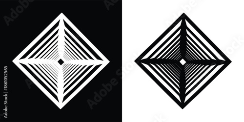 Abstract monochrome geometric tunnel with converging square frames creating a sense of depth, isolated on white background modern and minimalist design