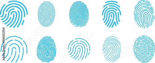 Finger Print Icon set. Identity, authorization or privacy concept. Modern style. Finger prints scanning concept. scan or scanner for lock secure security logo. Digital fingerprint, identification.