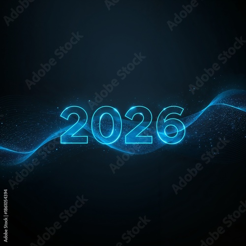 Happy new year 2026 design illustration image clean design ,minimalist design, New Year Wish Photo ,Blue dark background 	

