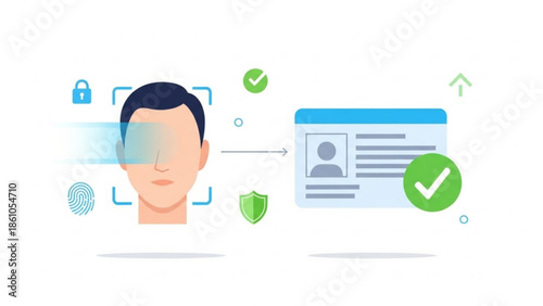 Biometric authentication and secure identification concept with facial recognition technology and verified id card