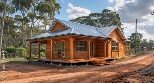 Single Floor Timber Home With Tin Roofing Near Dirt Road