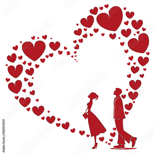 a romantic, minimalist illustration in red and white.