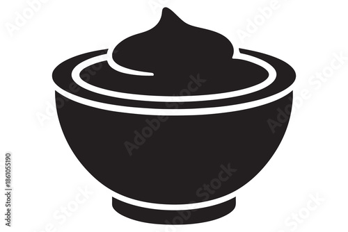 Bangladeshi traditional doi bowl silhouette icon in black vector style isolated on white background