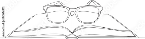 Glasses resting on open book in simple line art style