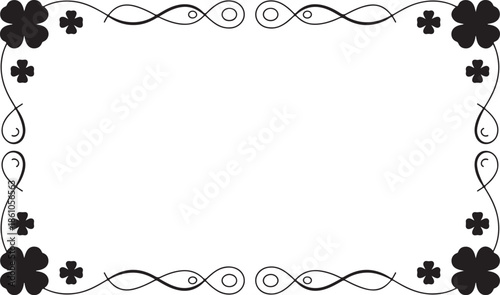 Minimalist clover frame with looped wire lines and bold four leaf corner accents for modern graphics