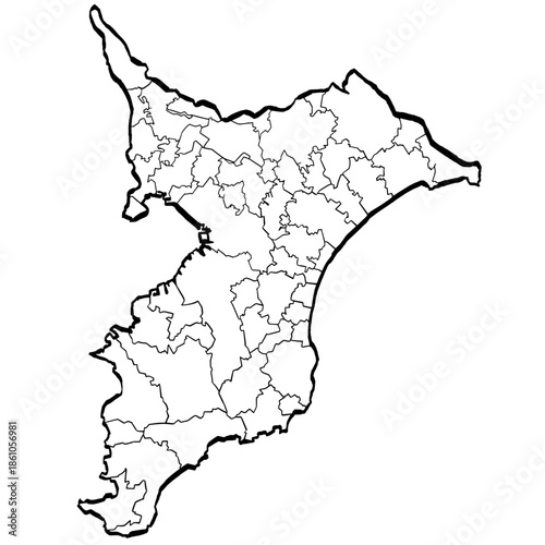 千葉県地図 筆タッチ 市町村区分 和風 関東 東日本 /  A brushstroke map of Chiba prefecture 2
