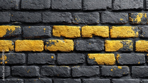 Abstract brick wall with black and gold painted bricks