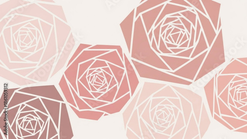 Geometric rose shapes in pink and white hues, abstract floral design elements