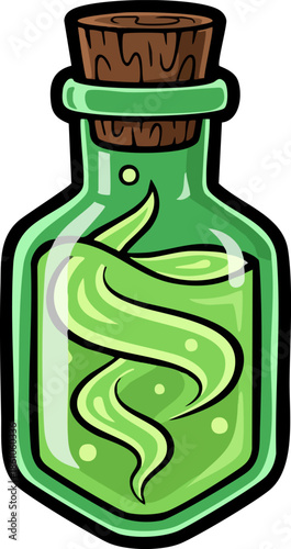 Green Poison Potion Bottle Fantasy Cartoon Illustration
