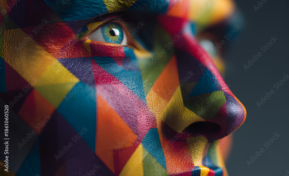 Obraz premium Puzzle concept with a person's head. Style of bright color blocks. Generative AI.