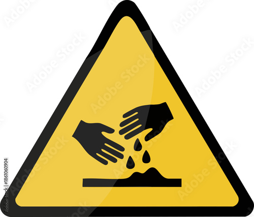 Safety contamination hazard sign symbol warning on yellow background.