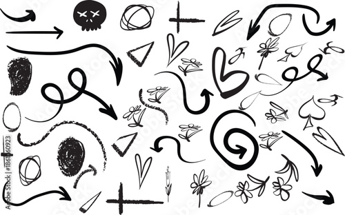 Collection of hand drawn arrows and symbols