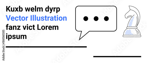 Strategy, communication, decision making, planning, collaboration, and messaging. A speech bubble and a chess knight are displayed. Strategy and communication conceptual