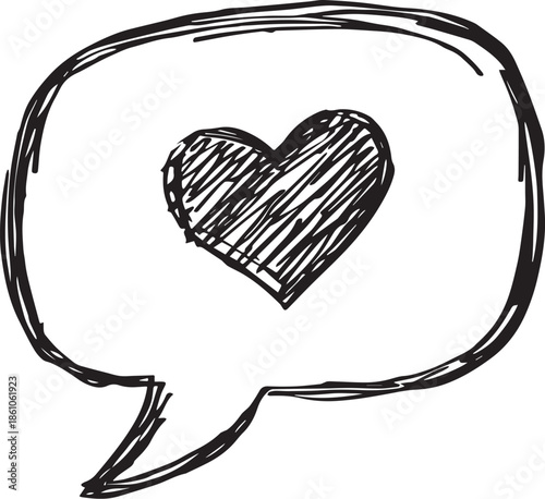 Hand drawn speech bubble with a heart inside it vector illustration