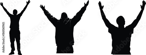 Silhouette men with arms raised in celebration vector illustration