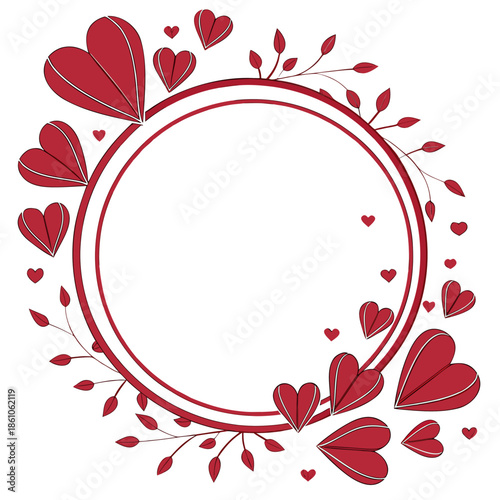 a circular decorative frame with a romantic, paper-cut aesthetic. It is characterized by the following elements