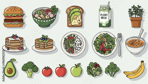 Assortment of Healthy Vegan Food Items and Ingredients.